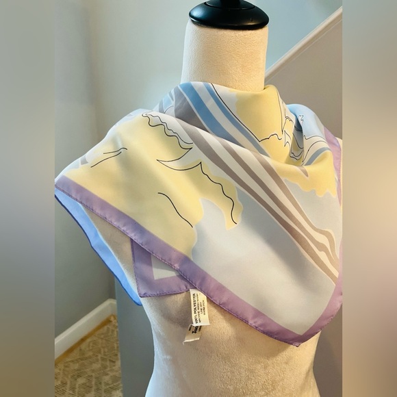 JACQMAR LONDON Abstract Floral Scarf Blue Purple Made In Italy - Picture 12 of 16